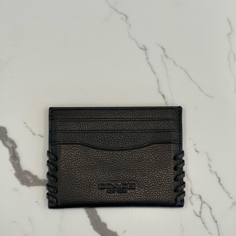 COACH Leather Card Holder with Baseball Stitch